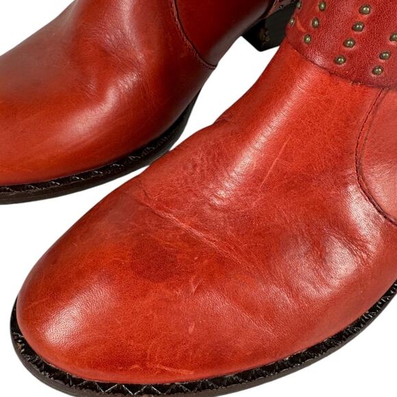 Kork-Ease Katie Red Studded Leather Ankle Booties 8 Western Harness Moto Boho - Picture 7 of 12